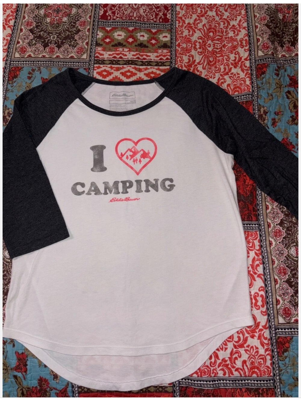 Women’s Eddie Bauer "I Heart Camping" Raglan Tee - White & Dark Gray